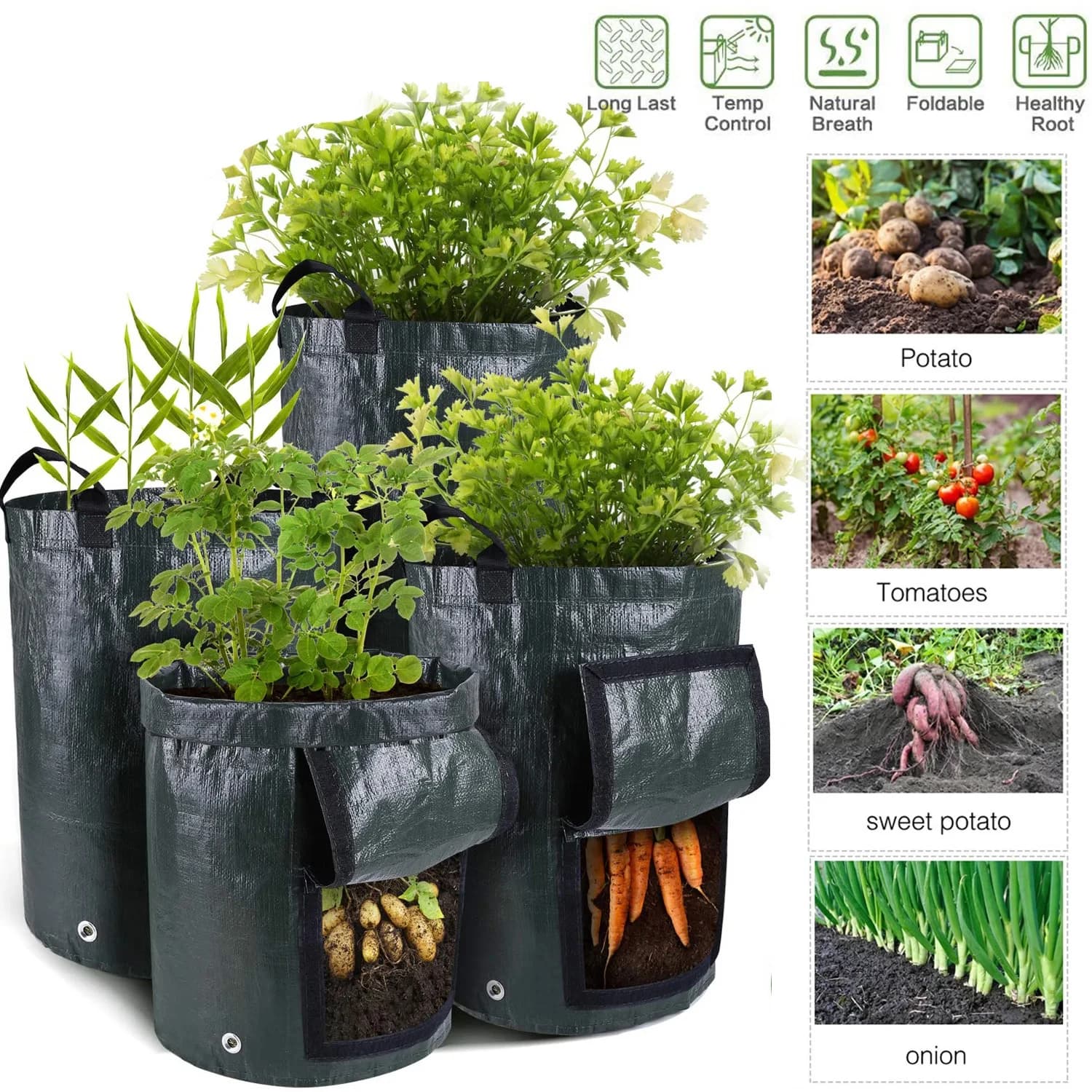 Garden Growing Bags Potato Growing Bags 3/5/7/10 Gallon Plant Growing Bags Garden Plant Growing Container for Vegetables PE Fabric