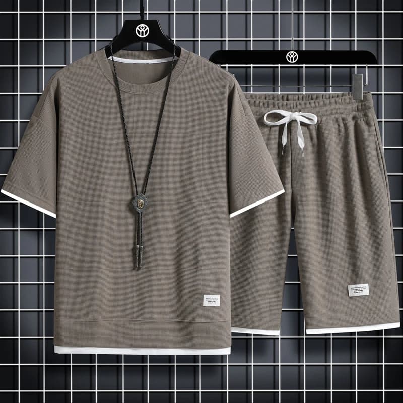 Completo Estivo Uomo 2026: T-Shirt e Pantaloncini in Lino Tinta Unita, Completo Sportivo Due Pezzi Traspirante e alla Moda
