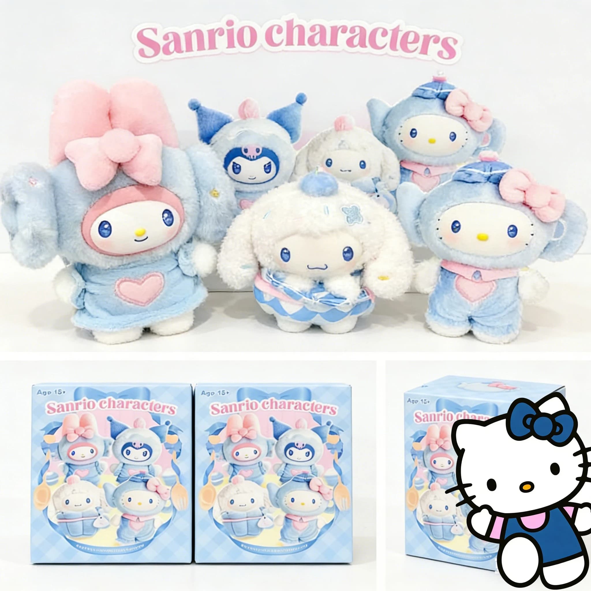 Simpatico Blind Box della serie Sanrio Blue Flutter, personaggi dei cartoni animati Hello Kitty e Kuromi, ciondolo in vinile per borsa, regalo di compleanno