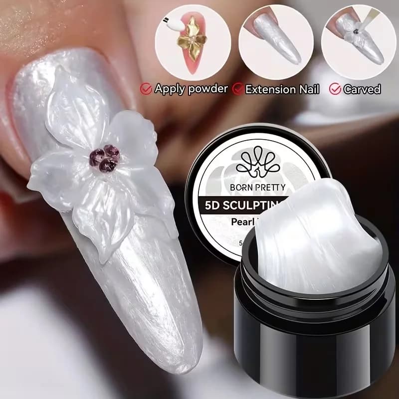 Pearl White 5D Sculpting Gel,Non‑Stick Hand,Nail Carving Molding UV LED Gel for Flower Butterfly Shell Stereo DIY Manicure Nail