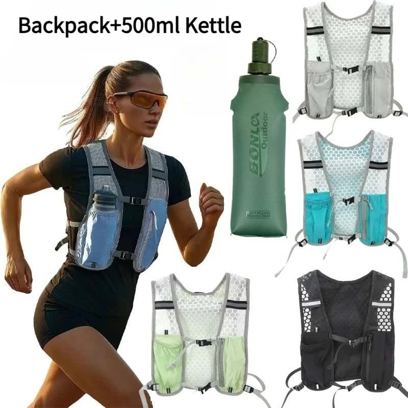 Lightweight Running Vest with 500ML Soft Water Bottle, Reflective Hydration Backpack for Marathon, Hiking, Cycling & Outdoor