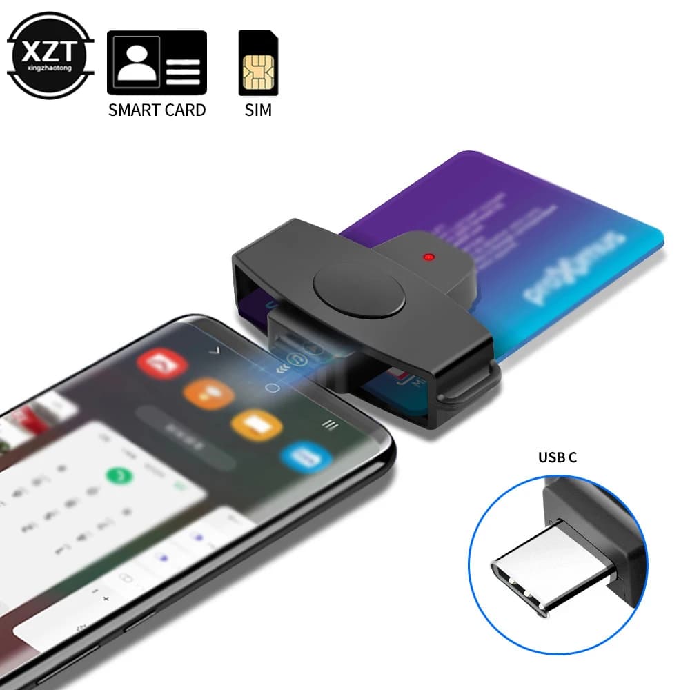Adattatore per lettore di schede portatile intelligente USB tipo C Accesso comune Smart Card CAC Lettore di schede con chip di scheda SIM/IC per telefono portatile