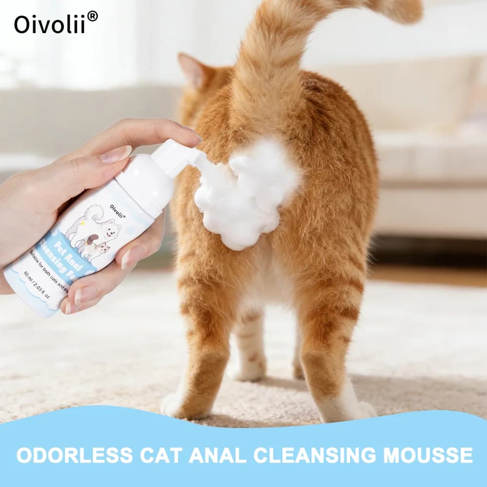 Pet Anal Gland Cleansing Mousse for Dogs Cats Waterless Fragrance Free Dry Foam Fecal Residue Removal Deodorizing Stain Cleaner