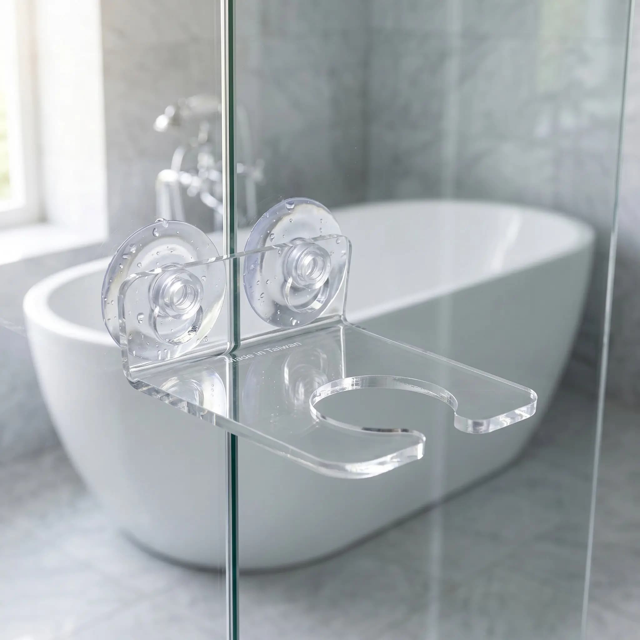 Premium Acrylic Wine Glass Holder Suction Cup Rack Space Saving No Drill Bathroom Tub Shower Mirror Marble Glass Surface Mount