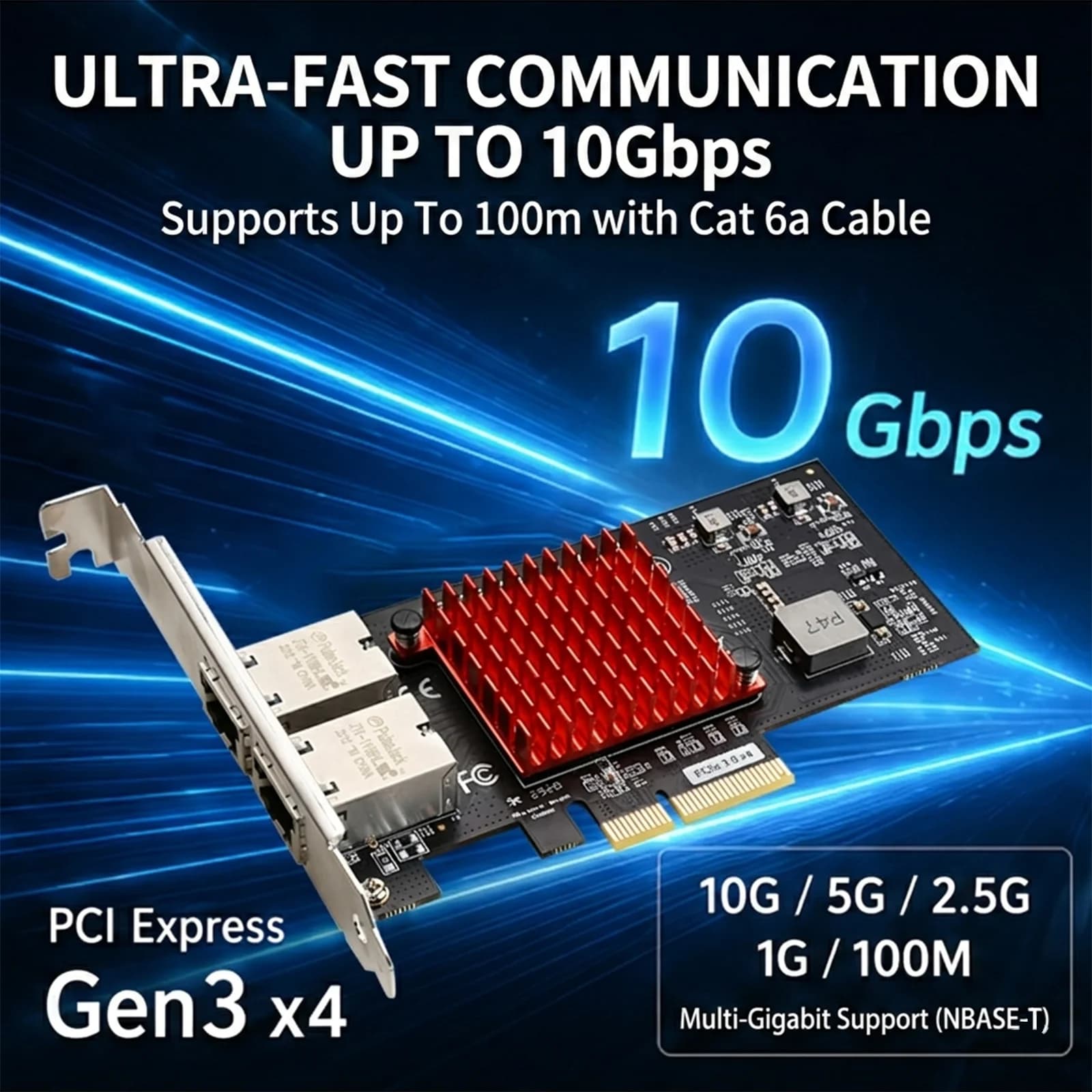 BZIZU AI Server 10GbE Network Card Dual RJ45 PCIe Adapter 10G 5G 2.5G Intel X550AT2 Ethernet for NAS Storage Linux Windows