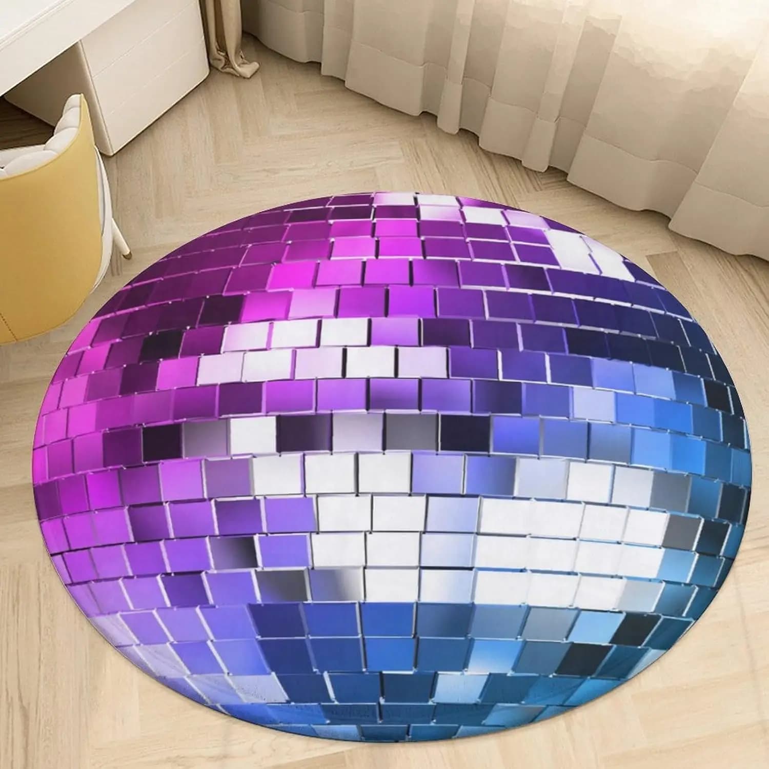 Tappeto Rotondo Effetto Specchio Disco Ball da Viola a Blu per Feste o Aree Lounge