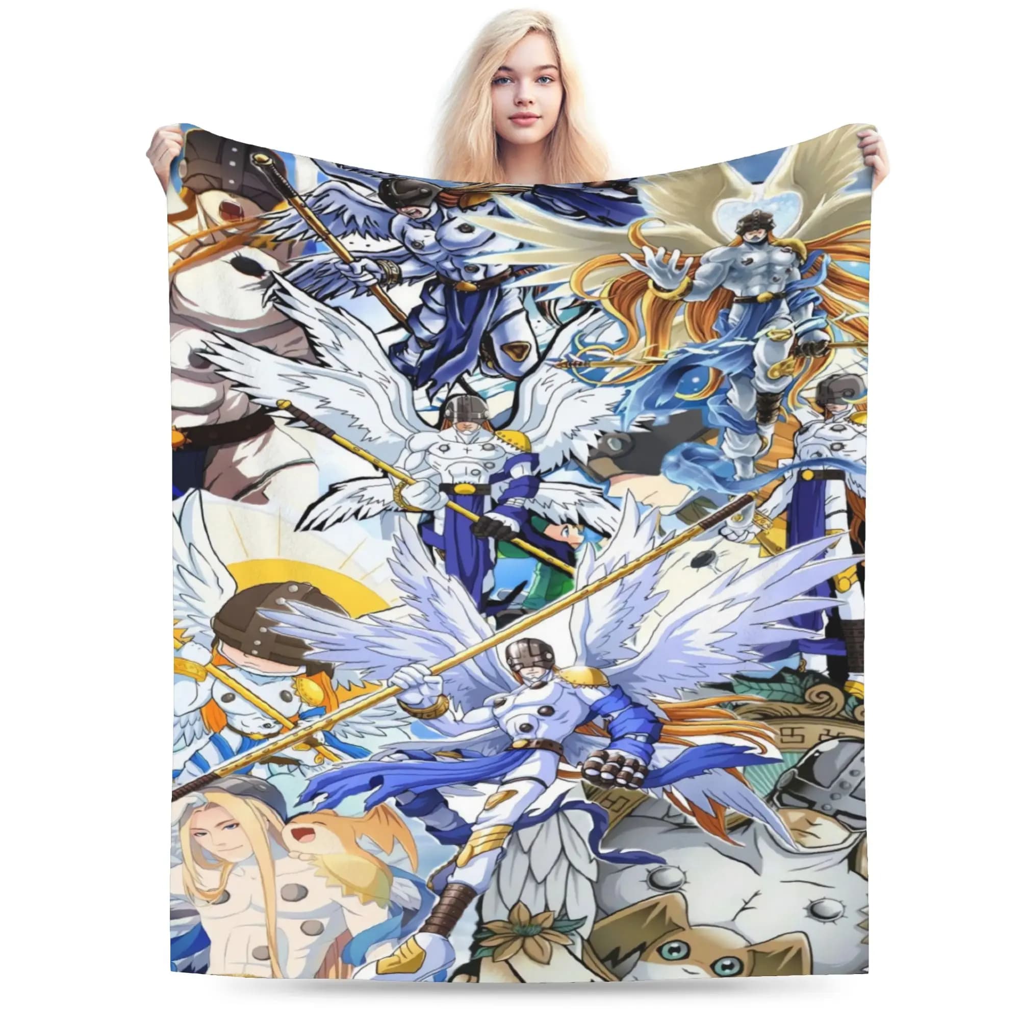 Coperta super morbida per bambini, coperta da picnic Digimon Adventure, copriletto in flanella per camera da letto, divertente copriletto per divano