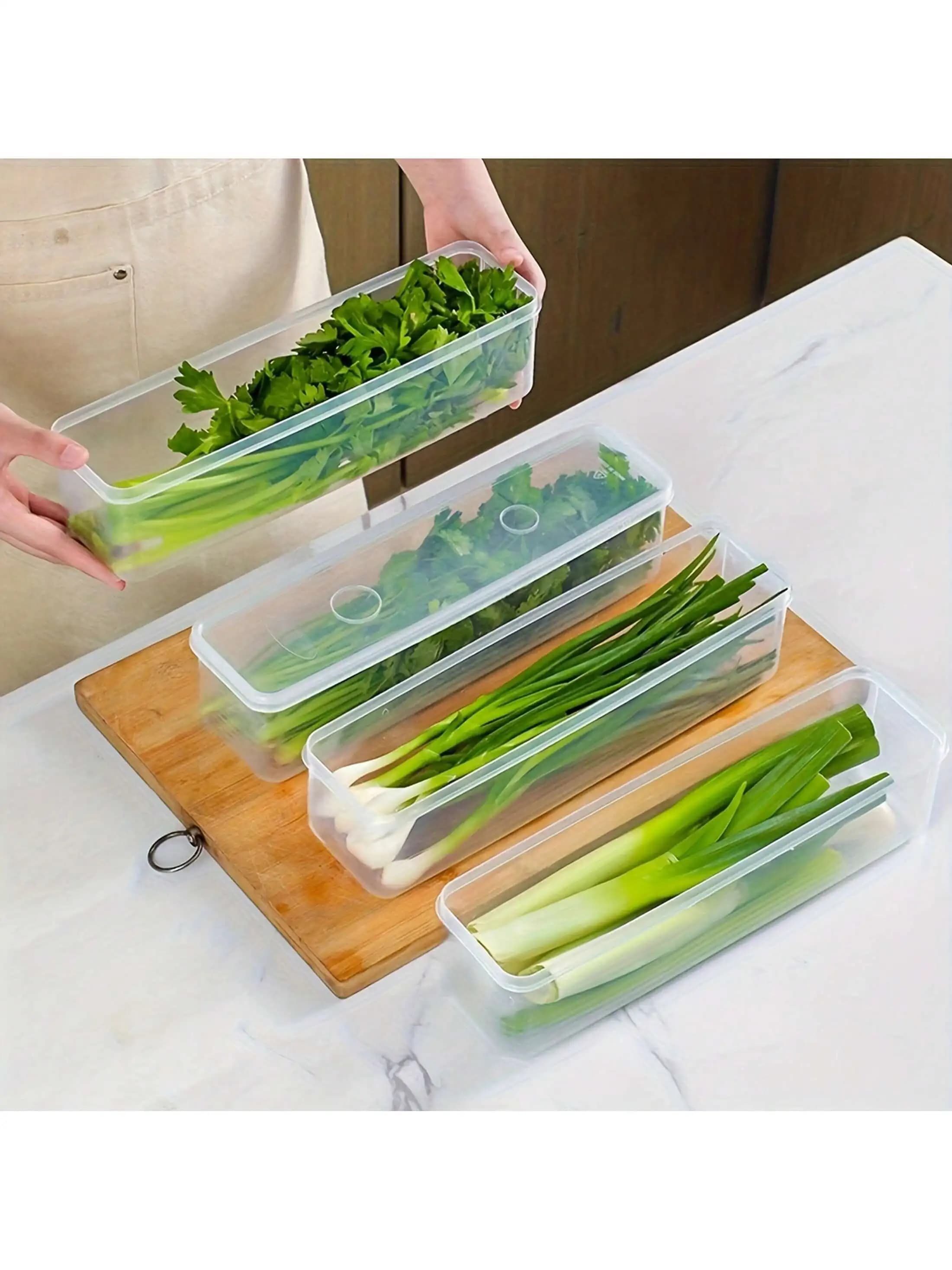 Contenitori rettangolari per alimenti da 2/4 pezzi, scatole organizer per frigorifero in plastica riutilizzabili per scalogno, prezzemolo, Cilantro