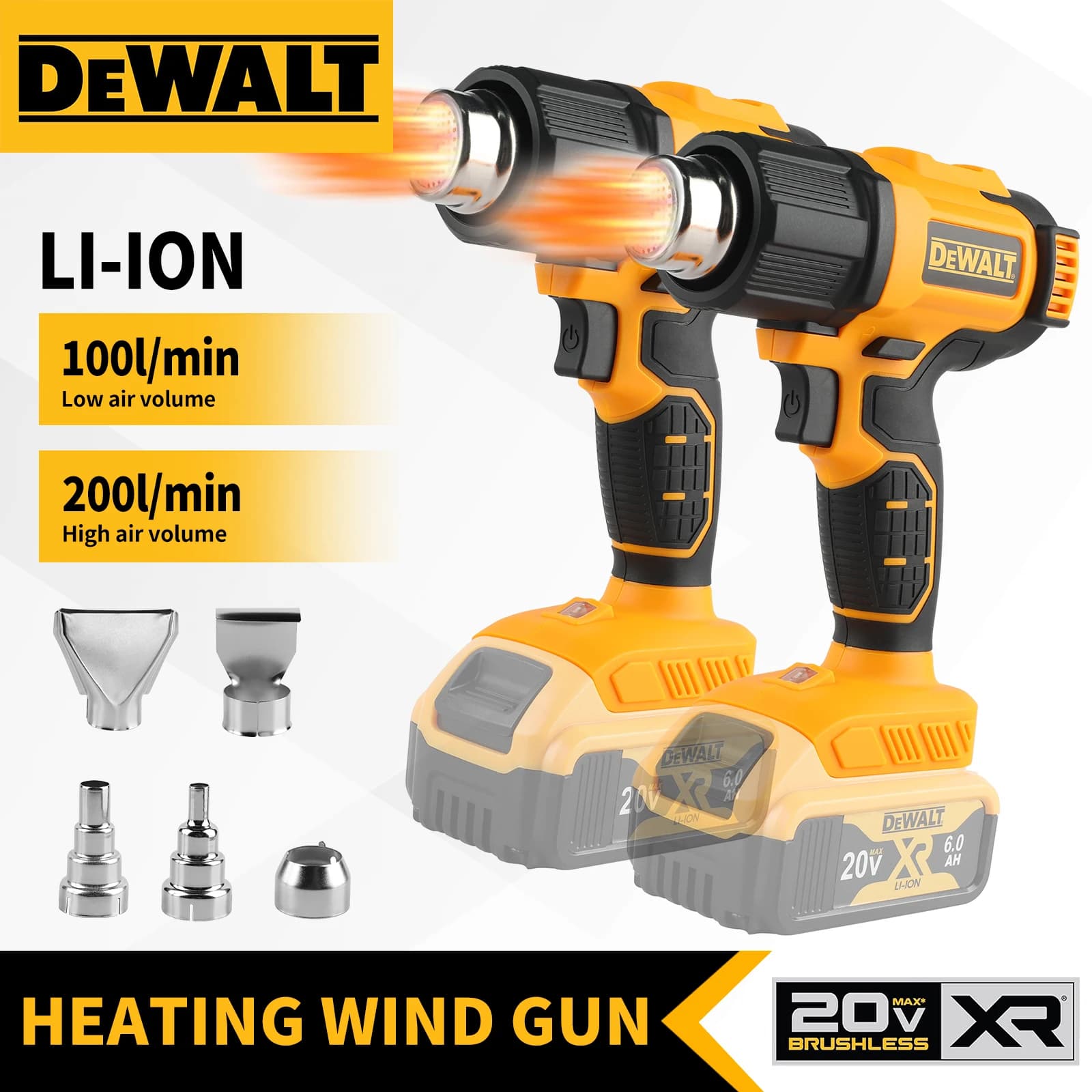DEWALT DCE530N Pistola Termica a Batteria Brushless (Solo Corpo Macchina) per Termoretrazione, Soffiatore Termico Industriale Elettrico