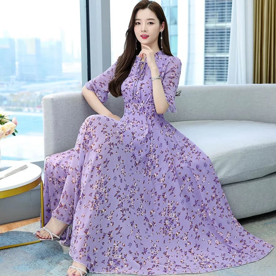 【Nuovo stile】Abito in chiffon con lacci, maniche svasate, vita snellente, nuovo abito estivo da spiaggia alla moda per donna