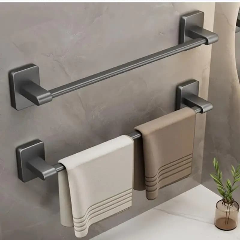 【B】Bathroom Storage Rack Towel Rack Organizer Two Layer Punch-Free Towels Holder Bar Wall-Mounted Towel Shelf