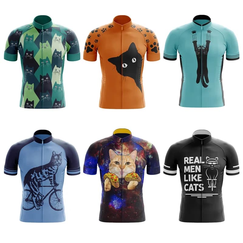 Maglia da Ciclismo Uomo CARTOON CAT, Top Bici MTB, Maglietta da Ciclismo su Strada, Abbigliamento Estivo a Maniche Corte per Mountain Bike