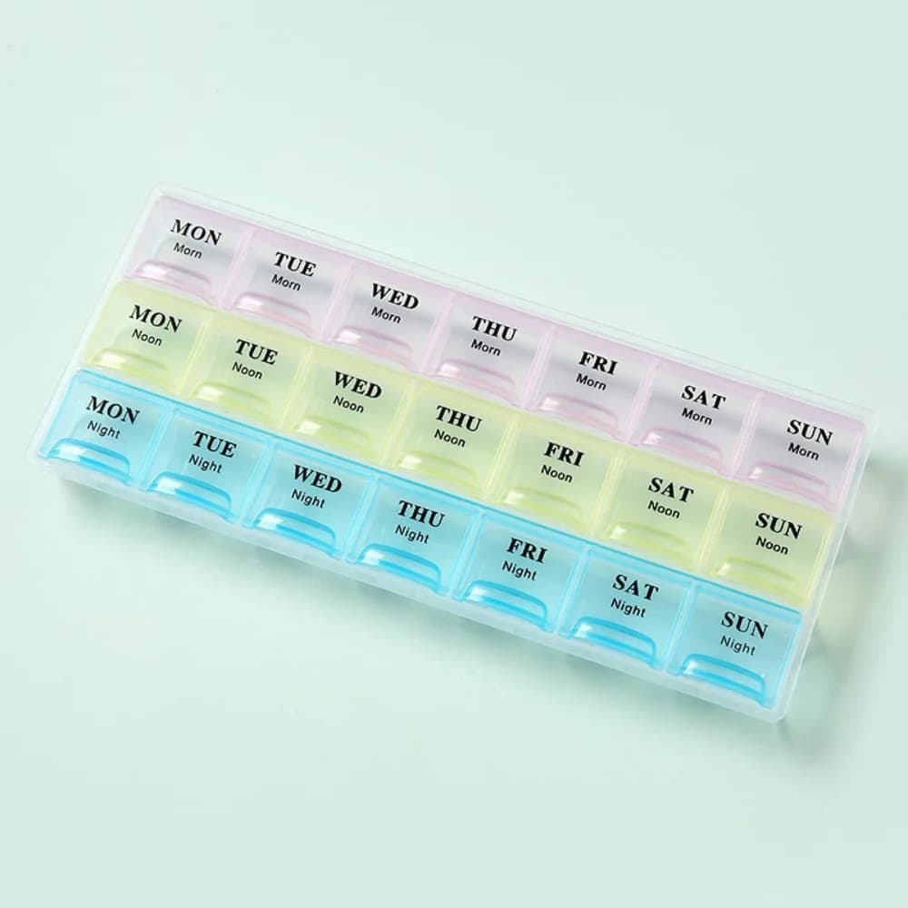 Nuovo Portatile Premium Settimanale con 7/14/21/28 Scomparti, Contenitore Organizzatore per Pillole da 1-4 Volte al Giorno, per Vitamine, Medicinali, Olio di Pesce