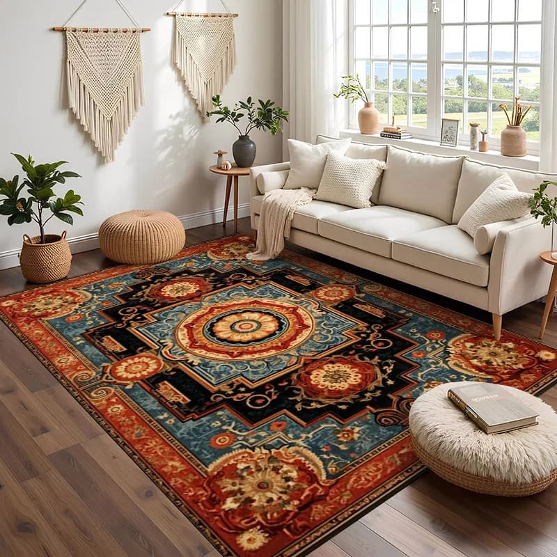 RAKKS Tappeto marocchino in velluto - Motivo geometrico con diamanti, Tappeto moderno antiscivolo per soggiorno, camera da letto, divano, decorazioni per la casa sul comodino