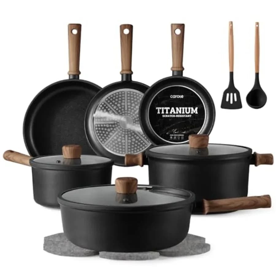Pentole e padelle antiaderenti, set di pentole in titanio per induzione, set da cucina, pentola e padella antiaderenti con padella per friggere senza PFOS e PFOA.