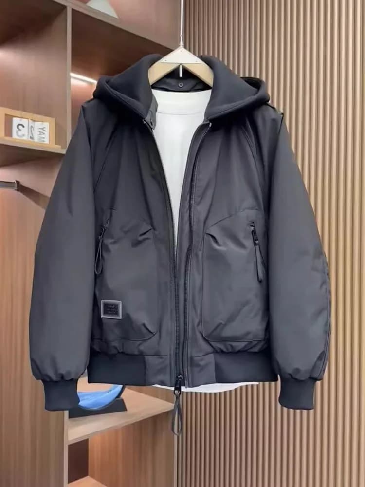 Giacca in Piuma e Cotone da Uomo con Cappuccio Staccabile, Calda in Fibra di Poliestere, Stile Casual Corto, Giacca Baseball, Moda Giovanile Invernale Nuova A