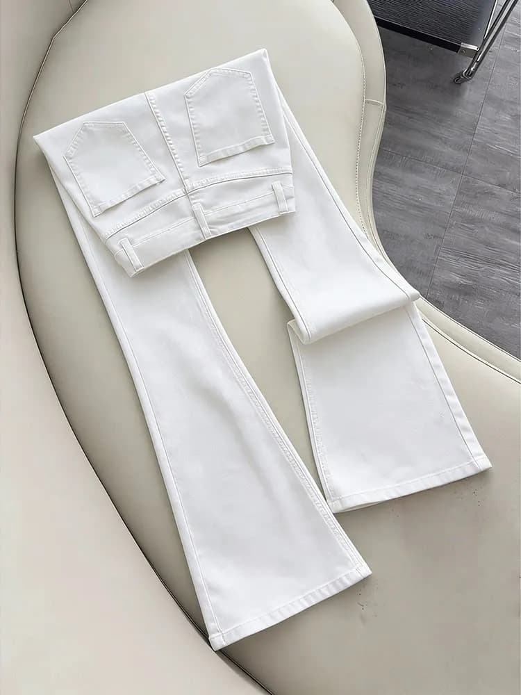 White Willow Leaf Curve Knife Jeans Men's Style American High Street Straight Leg Narrow Fit Micro Flare Pants Casual Wear