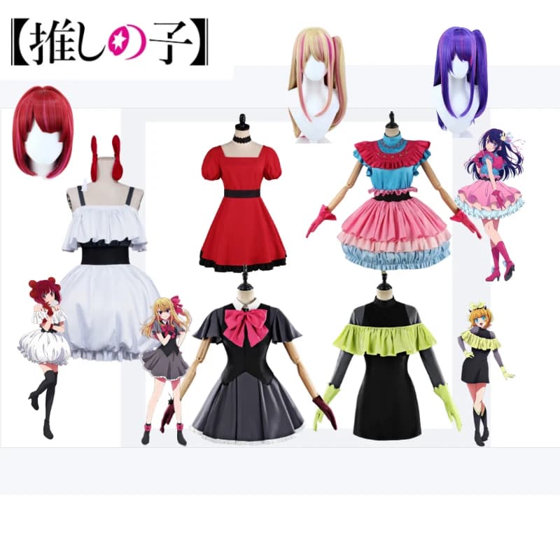Costume Cosplay OSHI NO KO S3, Hoshino Rubii, Hoshino Ai, Arima Kana MEM, Lolita Black White Dress, Wig and Accessories for Comic Con