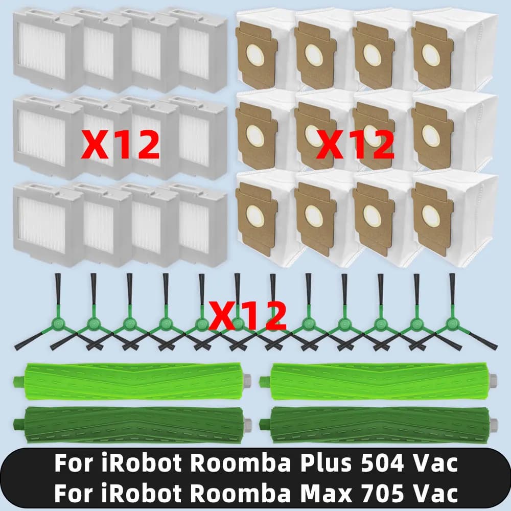 Compatible with (iRobot Roomba Plus 504 Vac / Roomba Max 705 Vac ) Spare parts Accessories Roller side brush HEPA dust bag