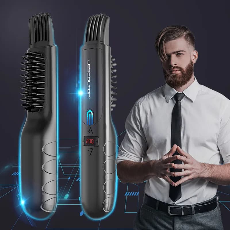 Spazzola per capelli elettrica in ceramica a riscaldamento rapido Spazzole per lisciare i capelli con pettine riscaldato per barba