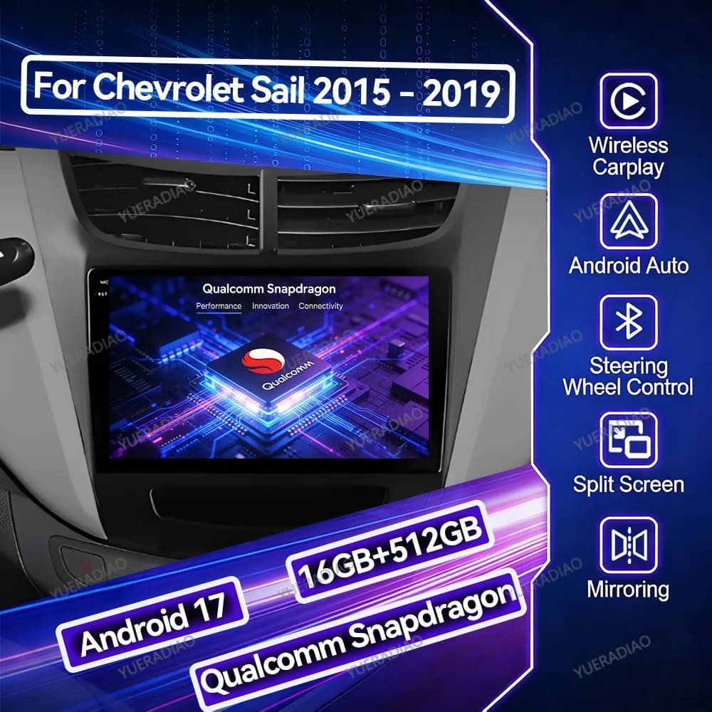 Android 17 Car Radio For Chevrolet Sail Aveo 2015 - 2019 Qualcomm GPS NAVI QLED Multimedia Stereo Video Player Head Unit BT 2DIN