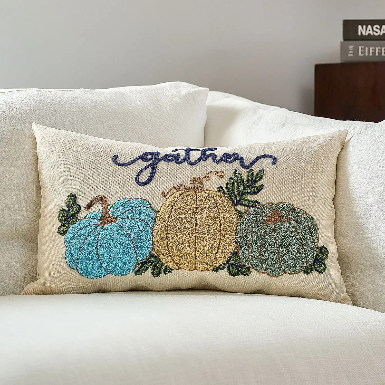 Autumn Decoration Cushion Cover Embroidery Pumpkins Maple Leaves Home Decoration Pillow Case Sofa Couch Chair 45x45cm 30x50cm