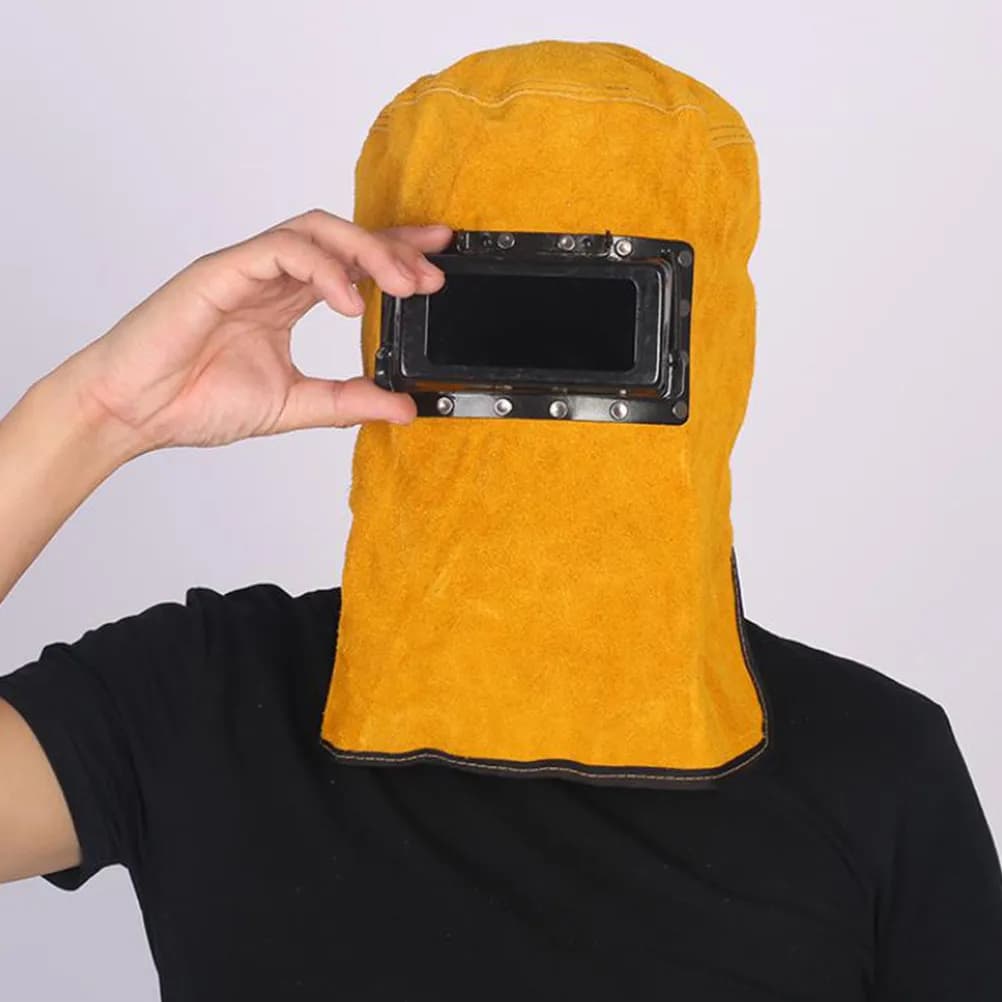 Maschera per saldatura resistente al calore, protezione completa del viso, resistente alle schizze di fiamma, comoda, in pelle bovina, 1 pezzo
