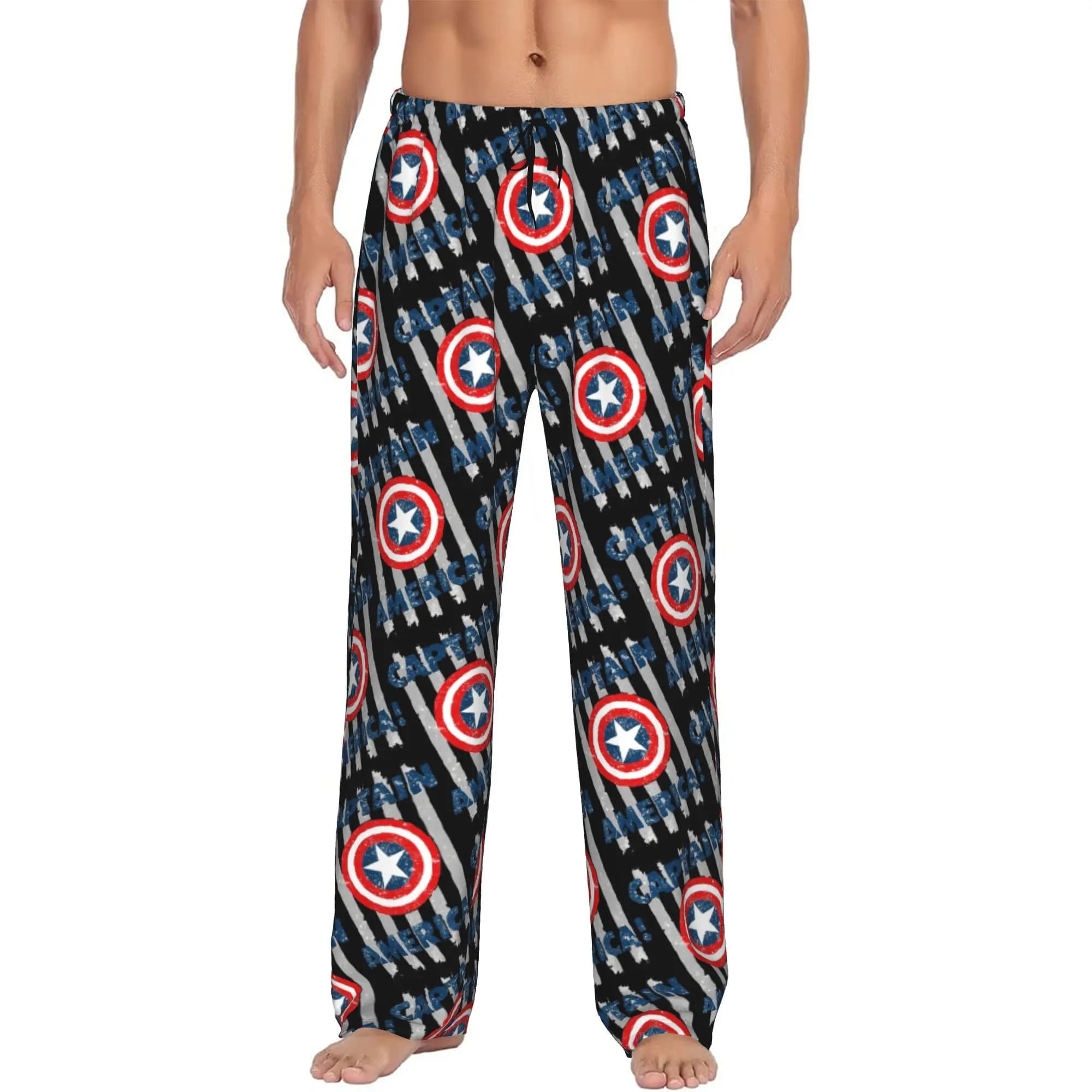 Pantaloni del Pigiama Personalizzati da Uomo con Stampa Captain America, Abbigliamento da Notte con Tasche