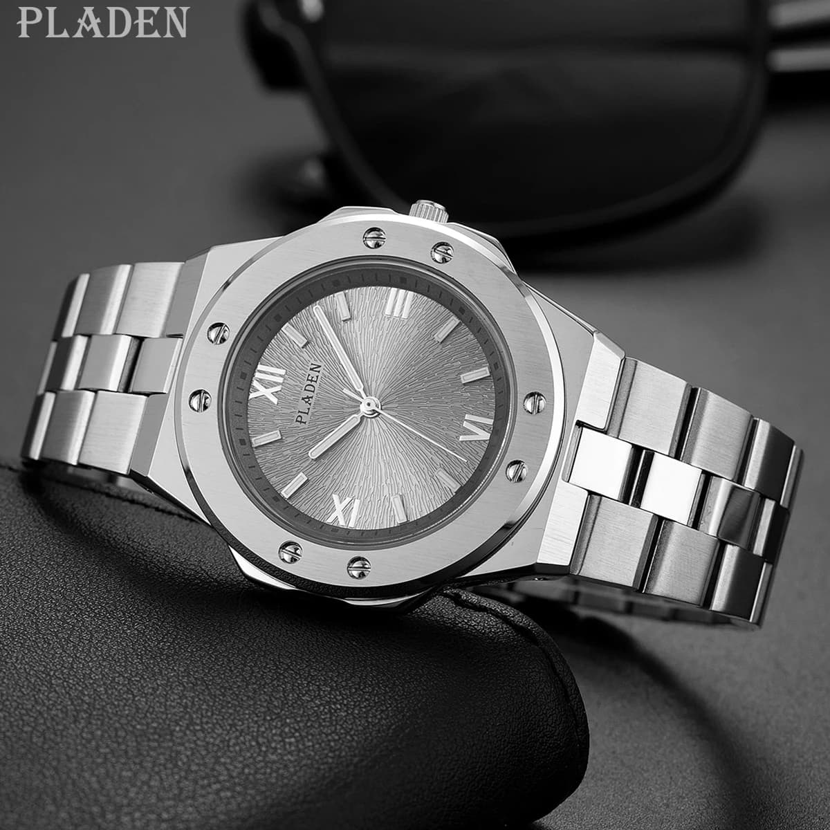 PLADEN Men's Watch of the Best Brands Casual Men's Watch Fashion Dial Large Stainless Steel Calendar Classic Original Quartz Watch