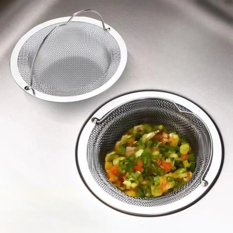 Filtro per Lavello da Cucina in Acciaio Inossidabile con Manico e Tappo, Cestello di Ricambio per Scarico, Filtro a Rete per Rifiuti