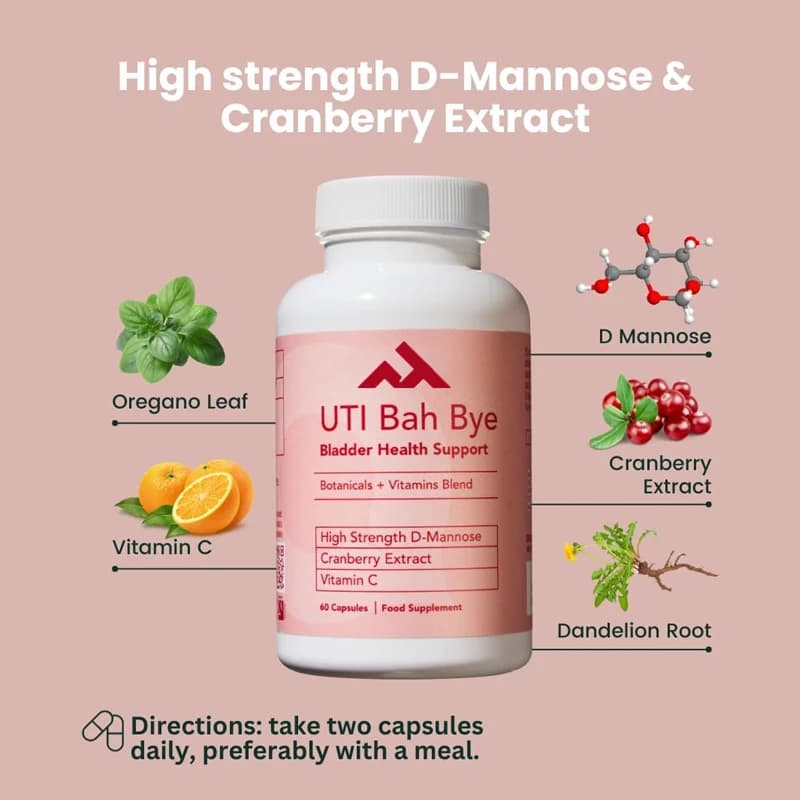 Compresse Mannose e mirtillo rosso promuove la salute urinaria | Integratore per alleviare la vescica e la sciite | 60 capsule