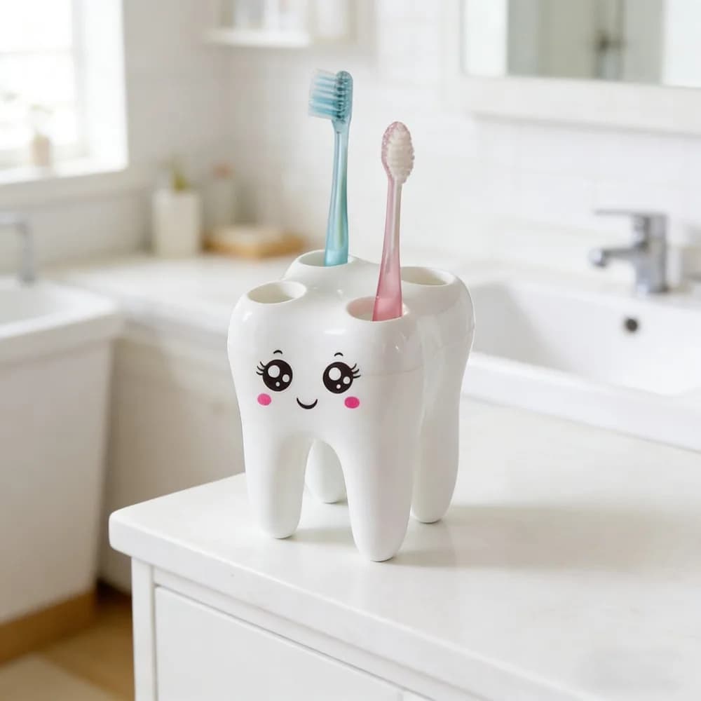1pc White Popular Creative Toothbrush Holder, Cartoon Toothbrush Storage Rack, Desk Pen Organizer, Suitable For Daily Storage