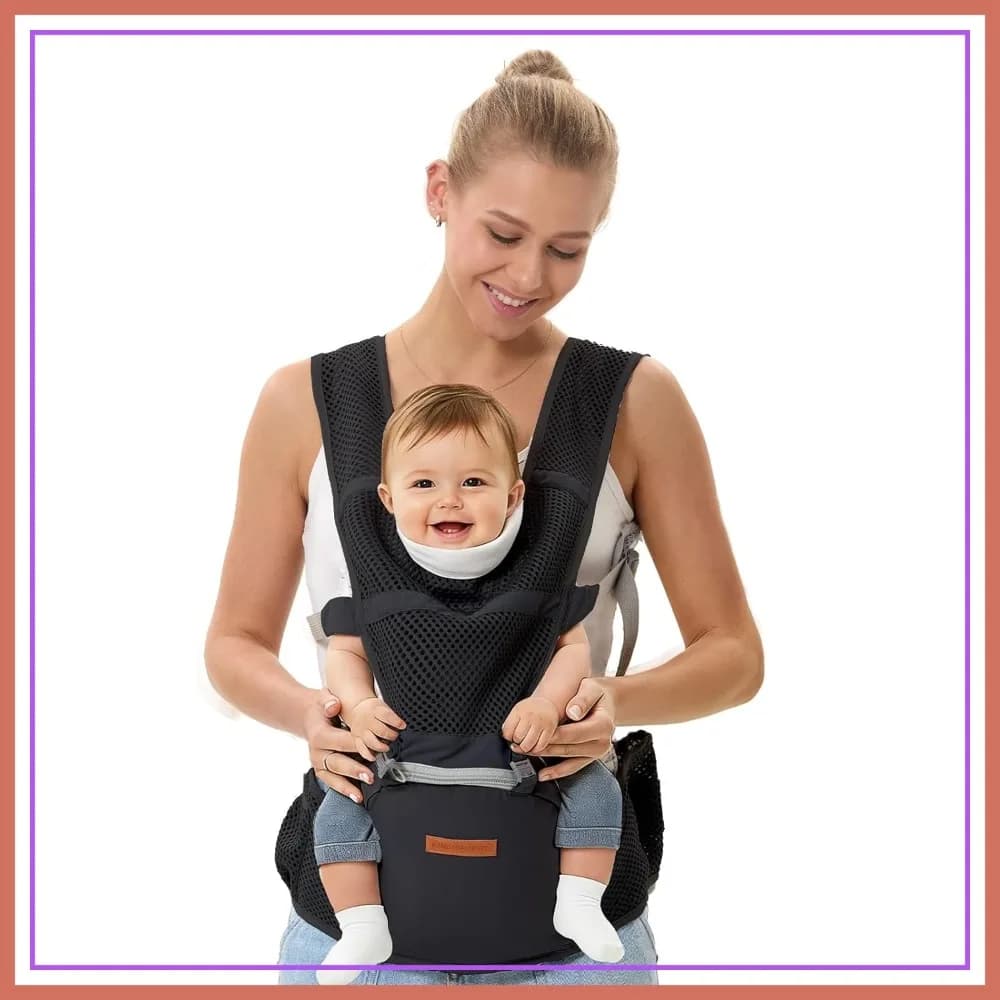 Marsupio ergonomico 6 in 1 con rete traspirante, seduta a M, da 7 a 45 libbre, adatto a girovita fino a 47,6 pollici