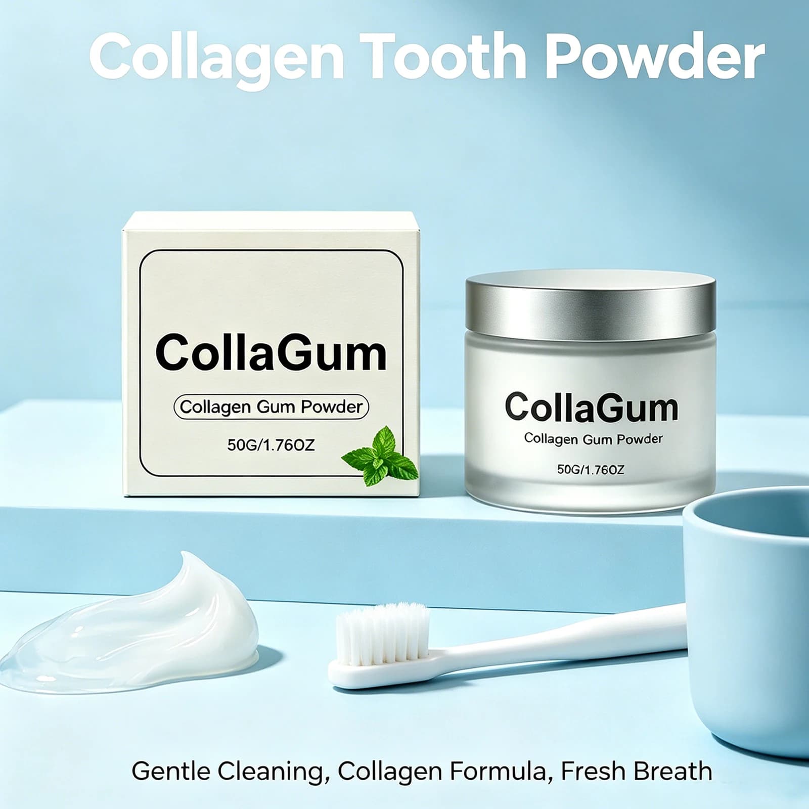 New Collagen Powder CollaGum 2026 for Cleansing Tooths, Fresh Altar Powder and Whitening, Oral Hygiene Formula Delicate with Hydroxypatite 50g