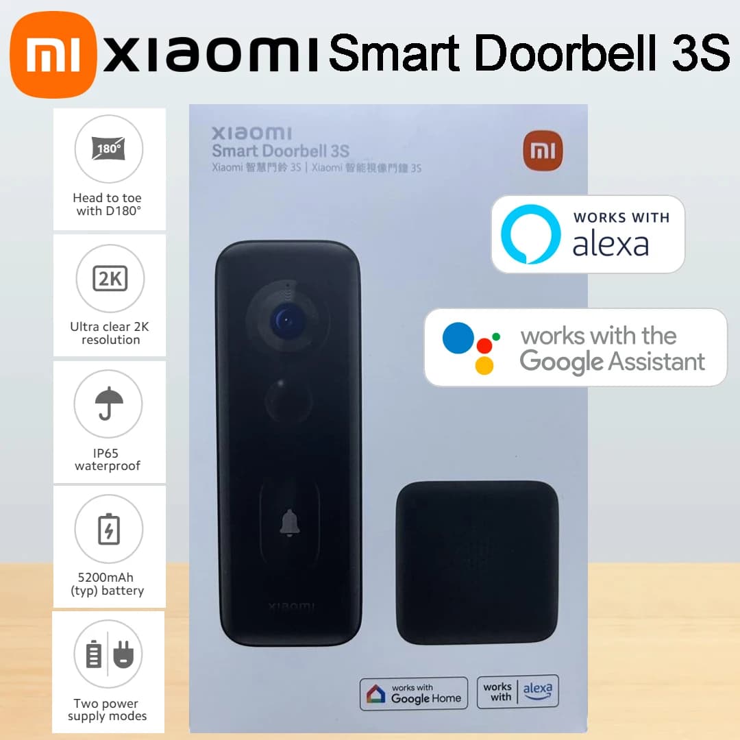 Xiaomi Smart Campanello 3S 2K Ultra HD Visione notturna Video Campanello Batteria lunga AI Riconoscimento umano IP65 impermeabile Mihome APP