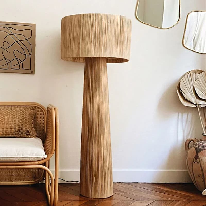 Lampada da scrivania tradizionale giapponese in paglia intrecciata Lampada da terra per decorazione della stanza in stile sud-est asiatico Luci a LED per testiera della camera da letto