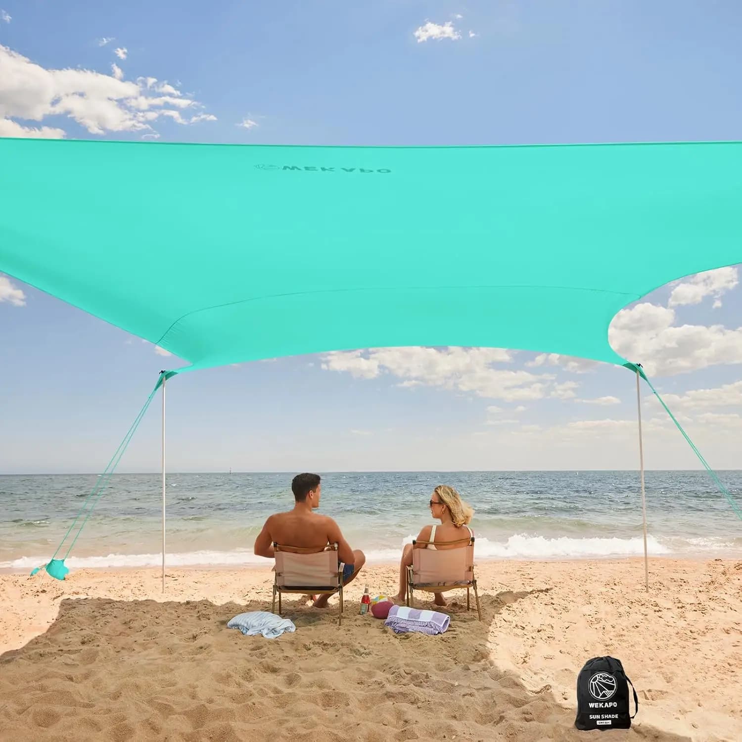 Beach Tent Sun Shelter - Easy Setup Canopy with 4 Poles, Sandbags, UPF 50+, 6'7" Tall, Windproof