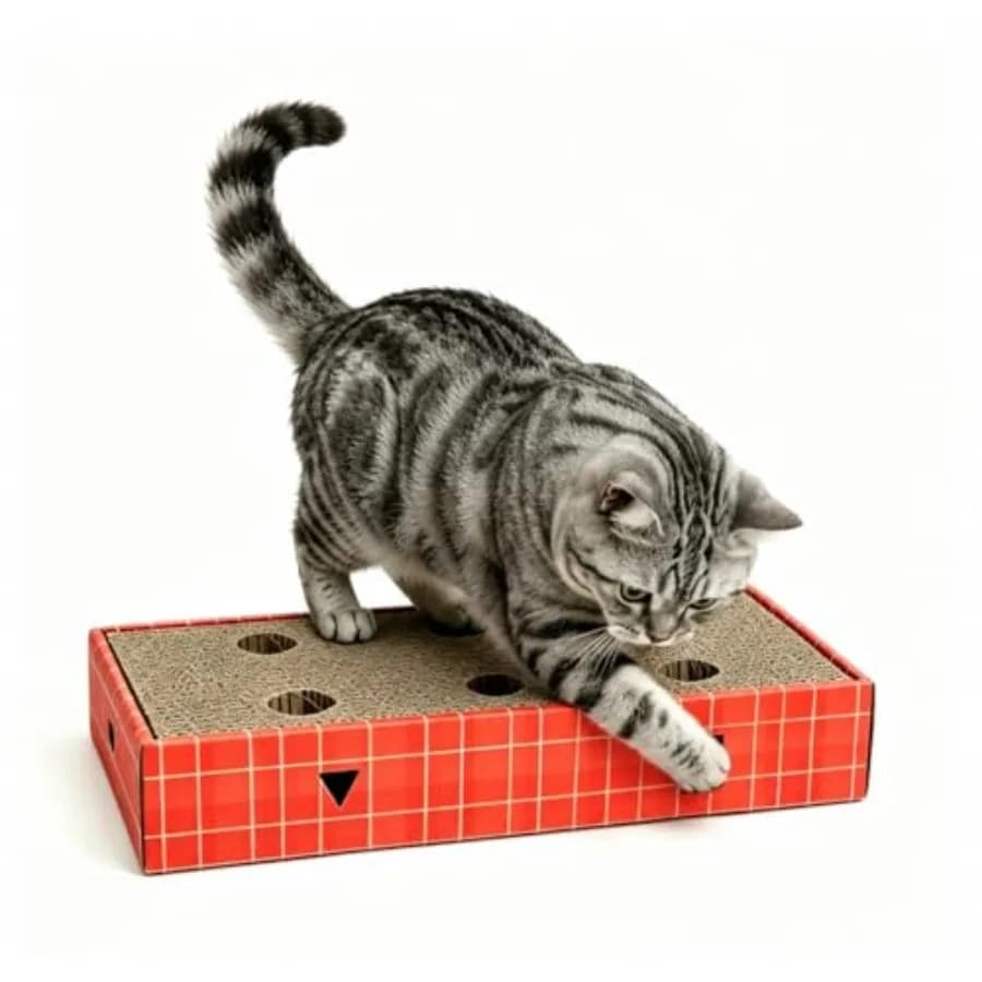 3-in-1 Interactive Cat Scratcher Box, Corrugated Cardboard Cat Toy with Bell Ball and Catnip, Anxiety Relief Scratch Pad for In
