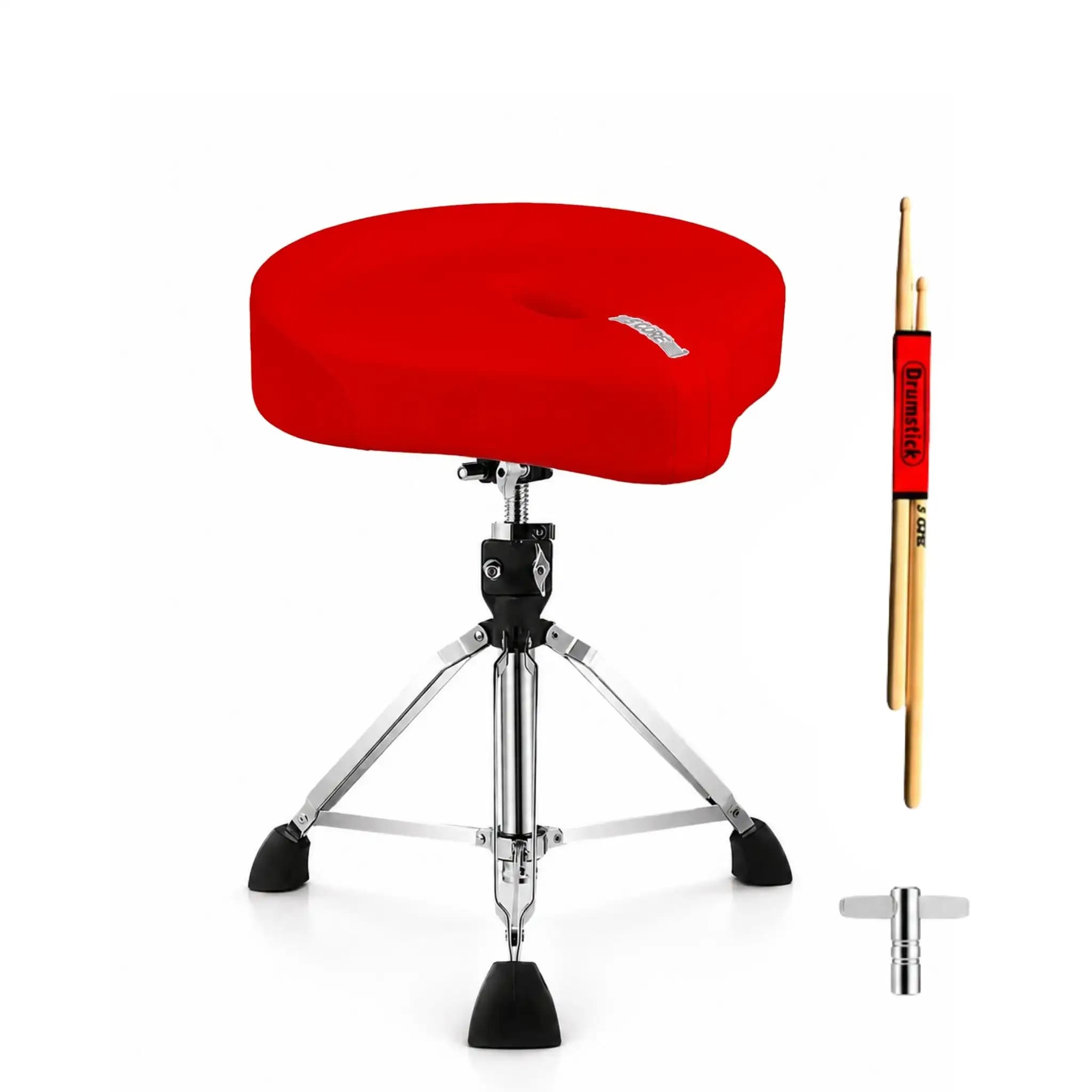 5 Core Drum Throne Padded 4" Ergonomic Drummer Stool Swivel Adjustable Red