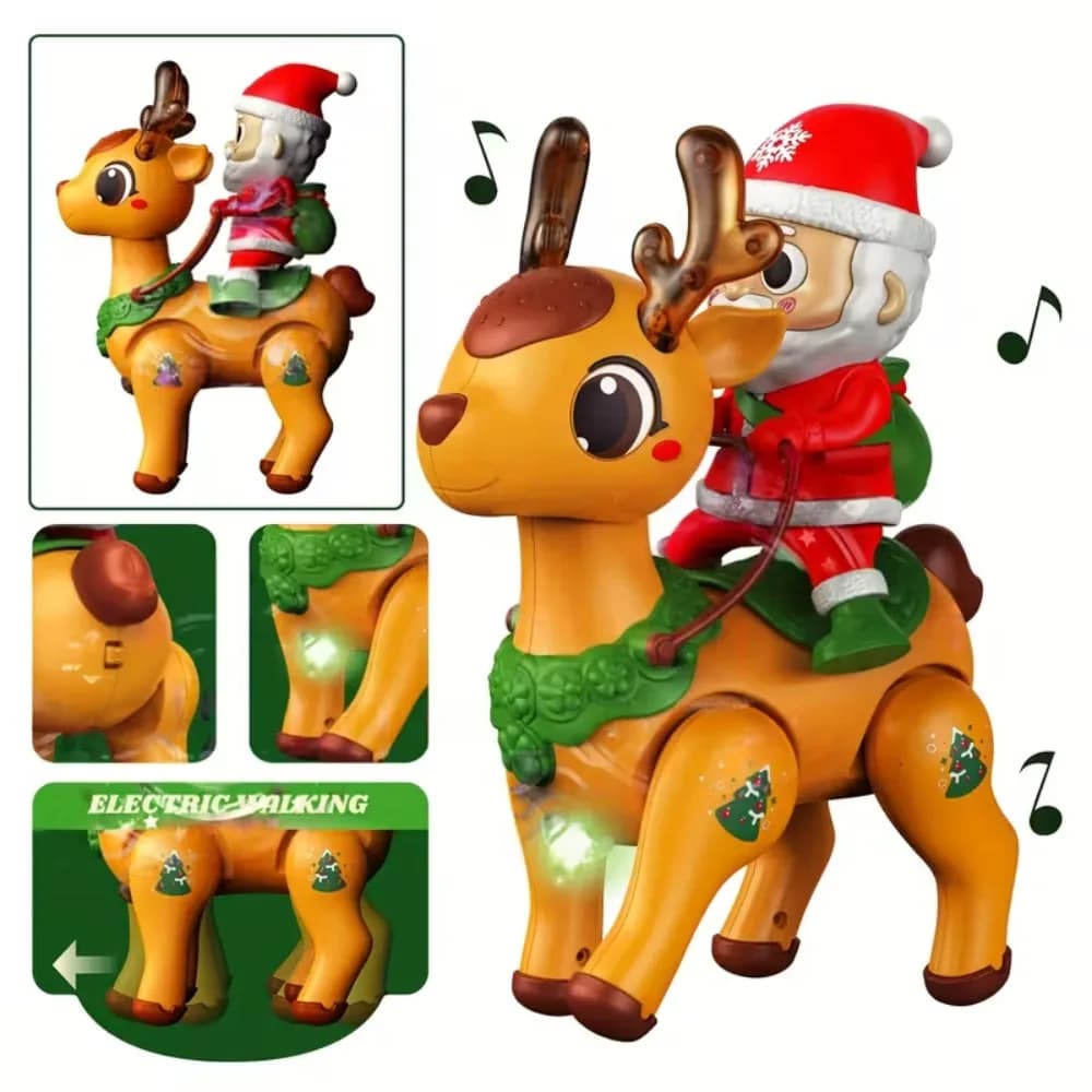 Giocattolo per bambini illuminato Divertente Babbo Natale elettrico con elfo per bambini con musica Pancia Tempo Giocattoli striscianti Regalo di Natale per ragazzi e ragazze