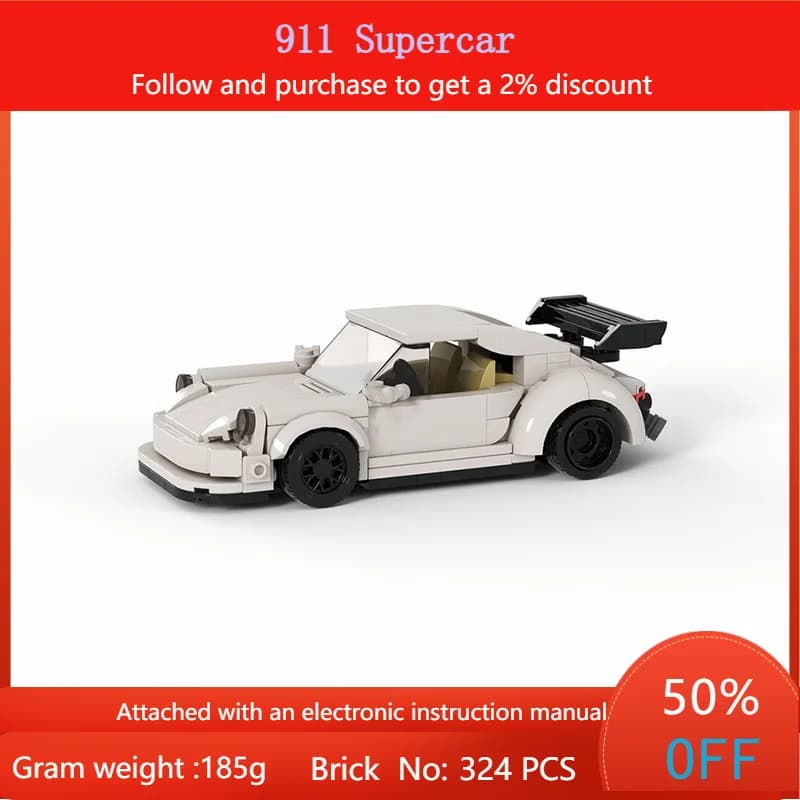 Building Block Modello di auto 324 Parti MOC Supercar 911 Giocattolo creativo per ragazzi Adulti Regalo di Natale Set di costruzione educativa