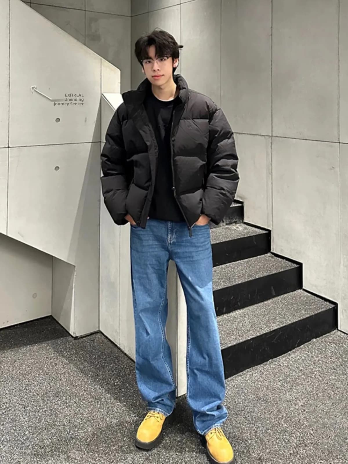 Deep Blue Straight Leg Men's Jeans Trendy Brand Lengthening Legs Effect Autumn High Street Micro Flare Knife Pants