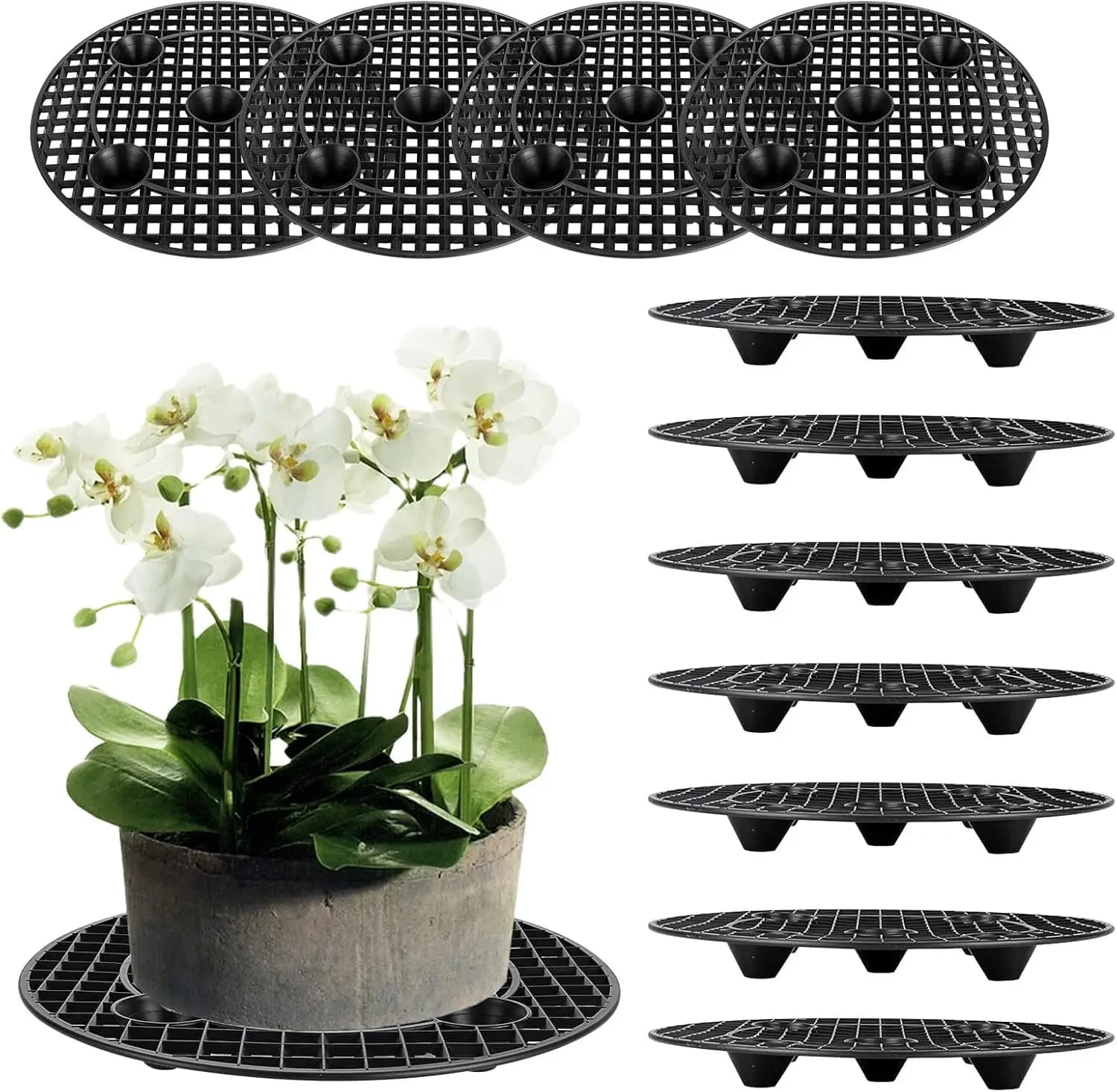 Confezione da 12 Supporti per Piante da 30 cm, Resistenti, per Vasi da Interno/Esterno, Supporti in Plastica, Protezione per Pavimenti, Neri
