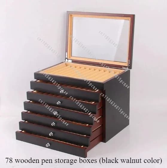 Black Burgundy Wooden Pen Display Storage Case, 78 Pens Capacity, Fountain Pen Collector Organizer Box With Transparent Window