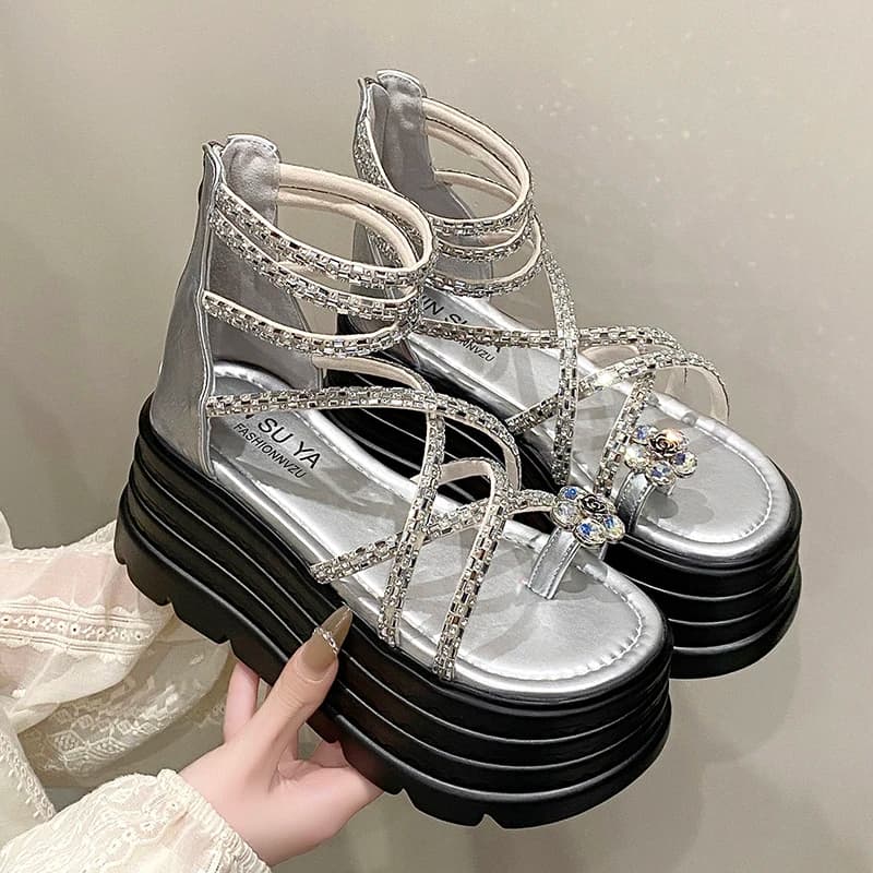 Nuovi Sandali Estivi 2026 con Cristalli, Zeppa 8CM, Sneakers Donna, Infradito da Spiaggia, Scarpe Casual Traspiranti con Plateau Alto per Camminata