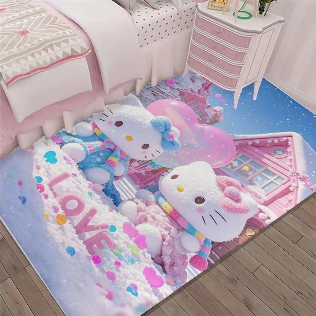 Tappeto Invernale Hello Kitty, Simpatico Tappetino Cartoon Sanrio, Morbido Tappeto Antiscivolo per Soggiorno e Camera da Letto