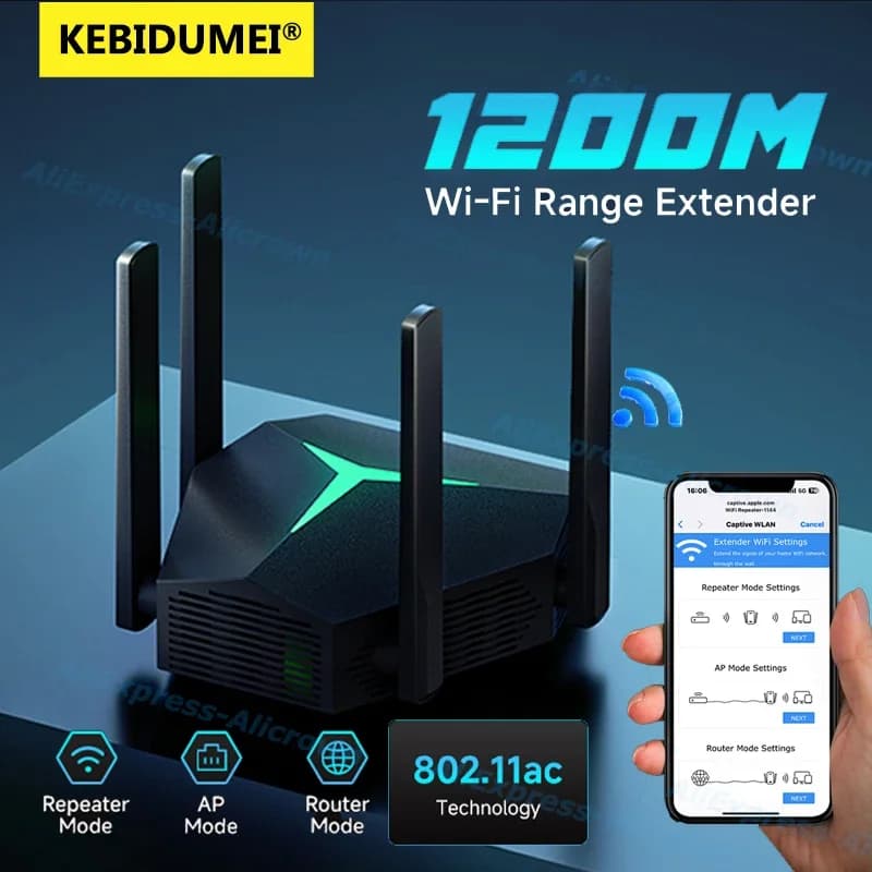 Ripetitore WiFi dual-band 5G AC1200 1200M Estensore di segnale wireless 2.4G/5Ghz Router/Ripetitore/AP WiFi Amplificatore Router per la casa