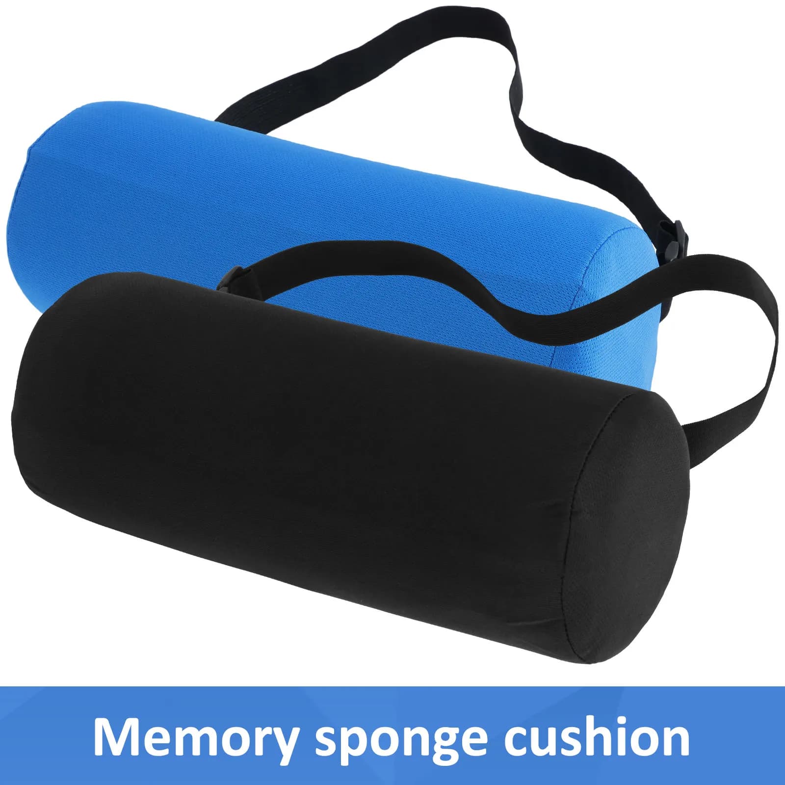 Memory foam round cushion with lumbar support roll with adjustable elastic band Ergonomic neck cushion Portable travel cushion
