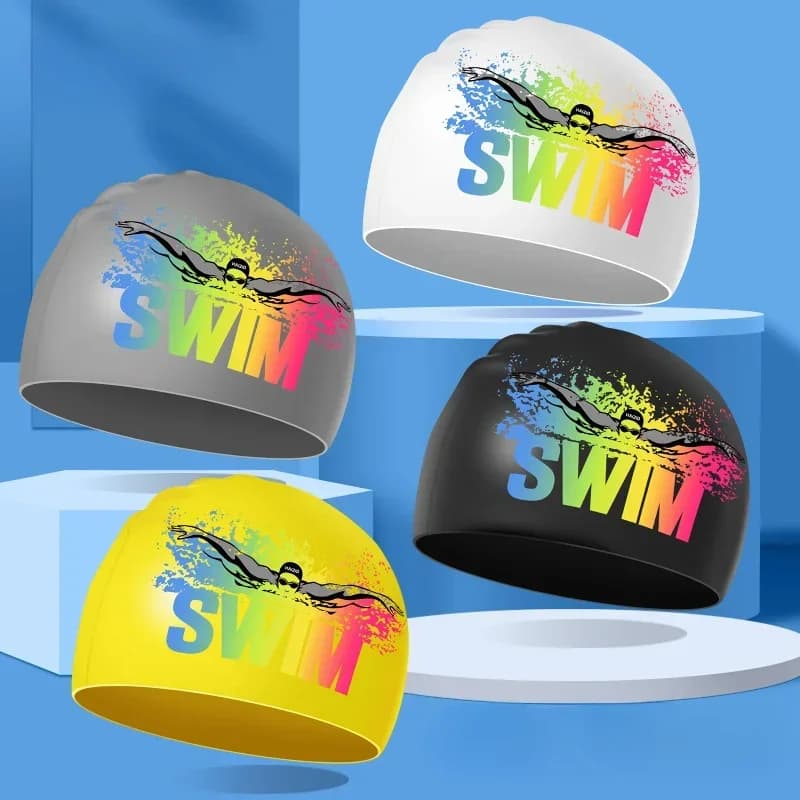 Cuffie da nuoto in silicone per uomo Donna Cuffie da nuoto per protezione per le orecchie per capelli lunghi di grandi dimensioni Cuffie da nuoto per adulti stampate Accessori per piscina