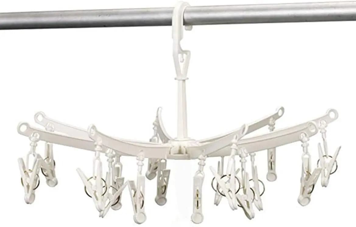 Stendibiancheria Pieghevole con 20 Clip - Stendino Portatile in Plastica per Vestiti, Pannolini, Reggiseni, Calzini